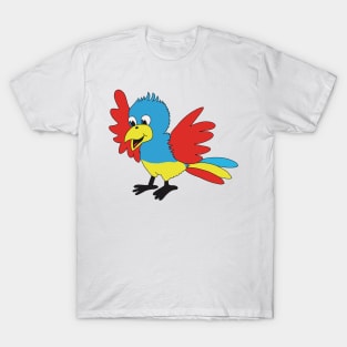 parrot cartoon blue yellow red T-Shirt